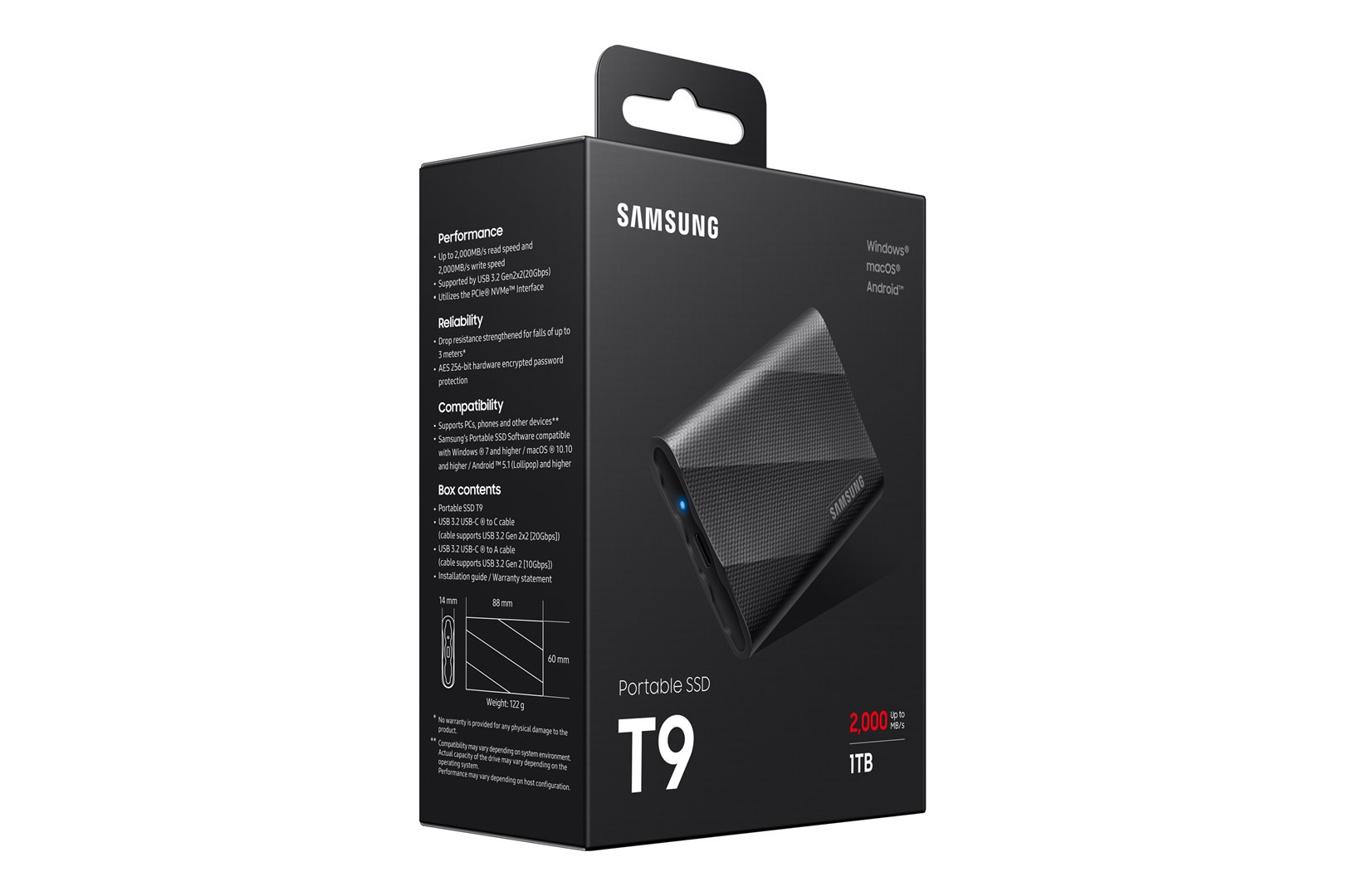 Samsung Portable SSD T9 1TB　2000MB/s Samsung Nešiojamasis SSD T9 USB 3.2 Gen 2x2, 1TB kainos nuo 227.19